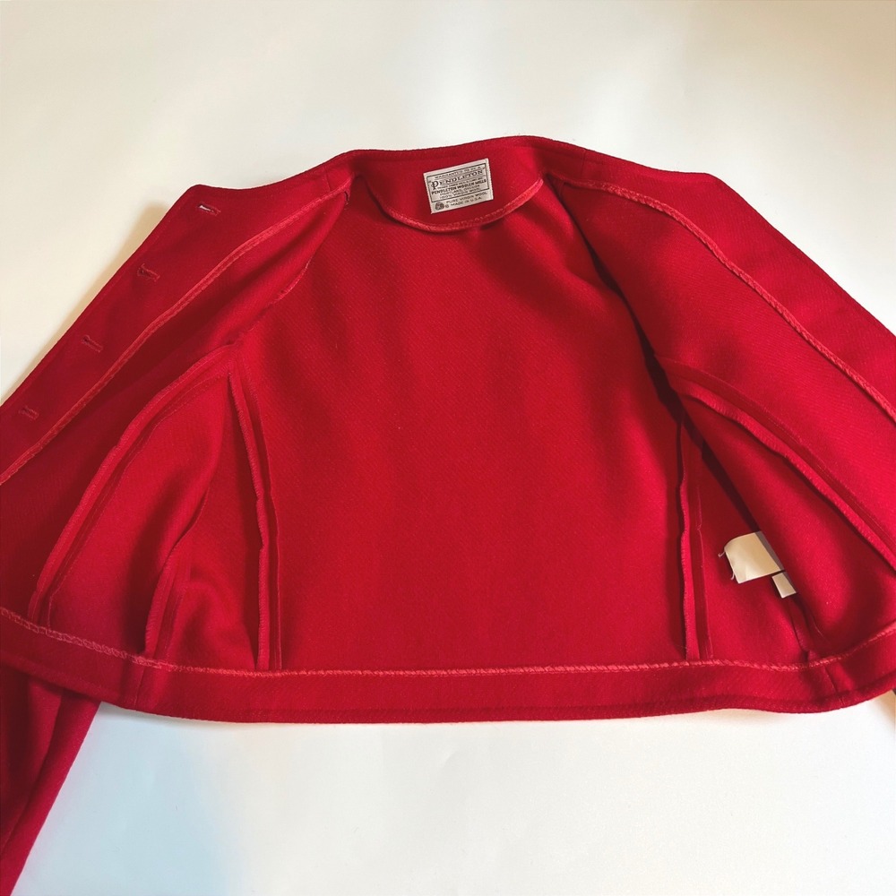Vintage Pendleton Women's M Cropped Blazer Jacket Virgin Wool Red Heritage Retro - Picture 7 of 12